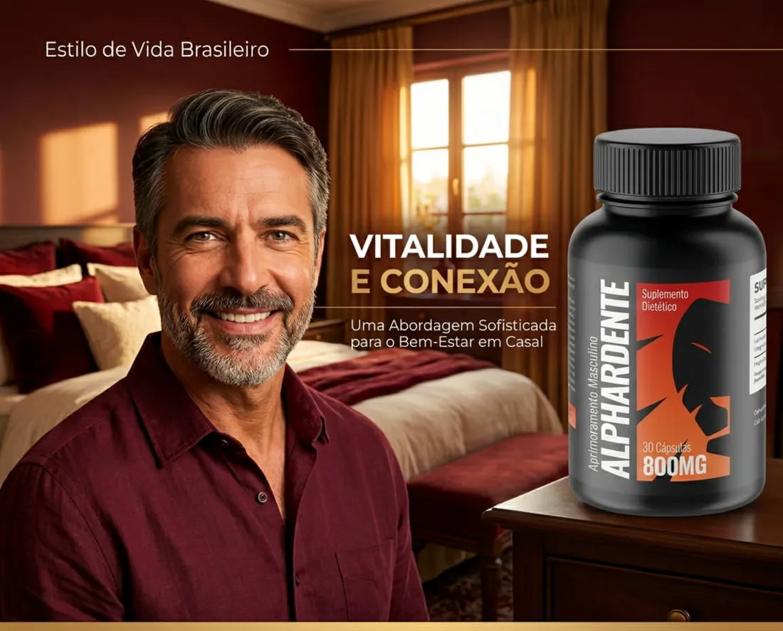 Homem com mais energia e disposição no dia a dia usando o suplemento natural Alphardente Cápsulas